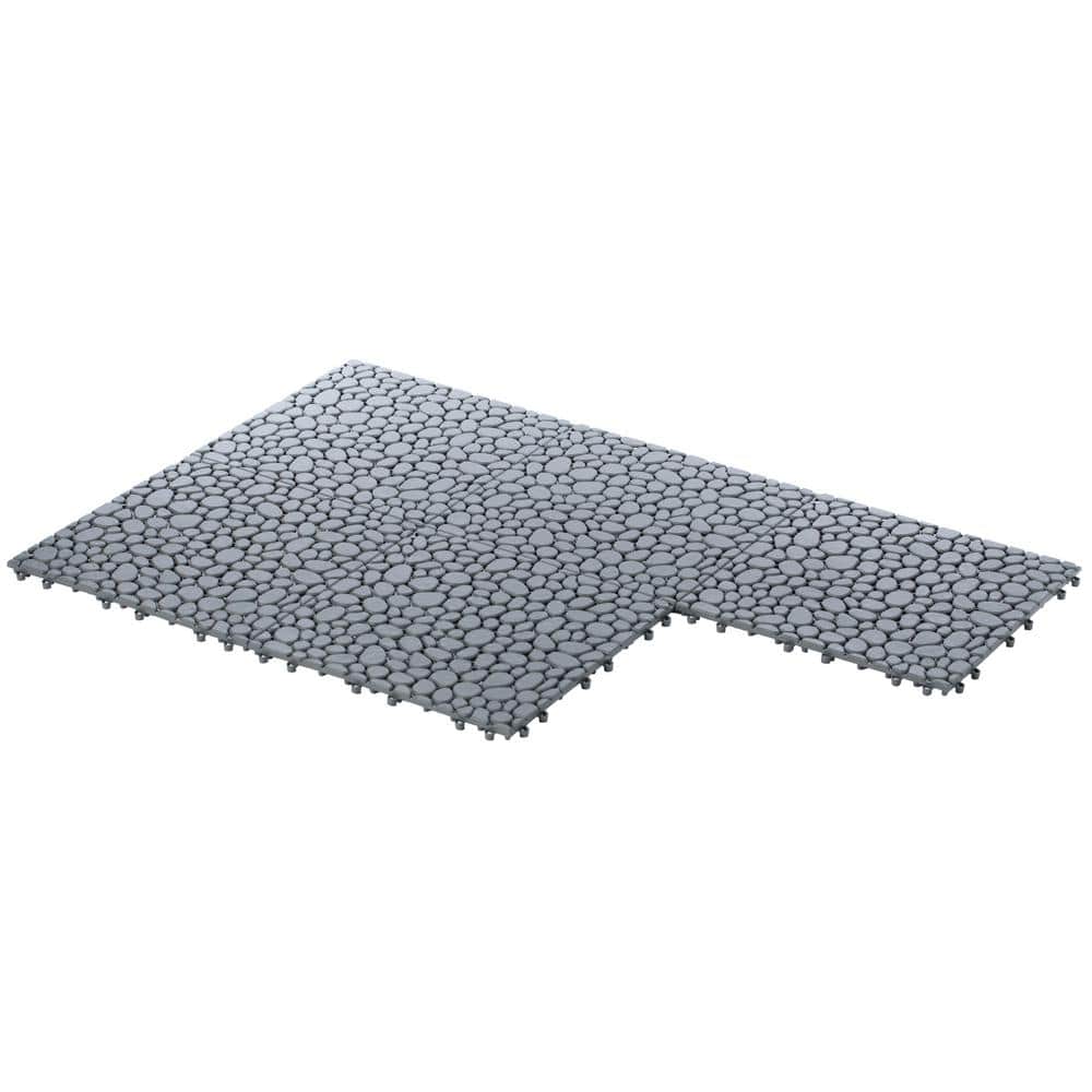 Gardenised Plastic Interlocking Cobbled Stone Look Garden Pathway Tiles, Decorative Floor Grass Pavers Anti- Slip Mat (5-Pack)