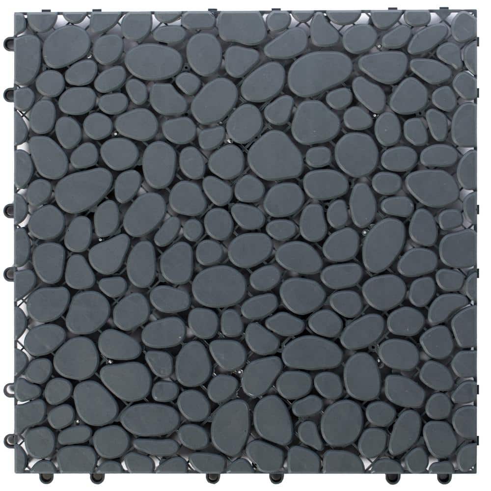 Gardenised Plastic Interlocking Cobbled Stone Look Garden Pathway Tiles, Decorative Floor Grass Pavers Anti- Slip Mat (5-Pack)