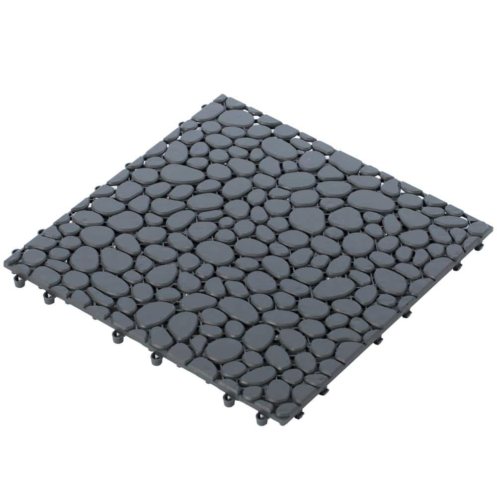 Gardenised Plastic Interlocking Cobbled Stone Look Garden Pathway Tiles, Decorative Floor Grass Pavers Anti- Slip Mat (5-Pack)