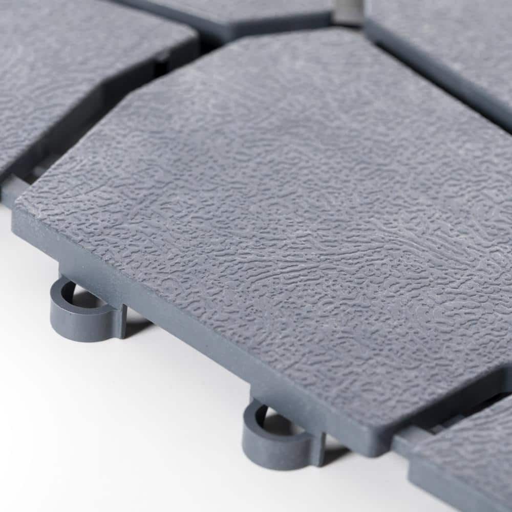 Gardenised Gray Plastic Garden Path Track Interlocking Stone Look Design Pathway Tile Floor Paver (Pack of 4)