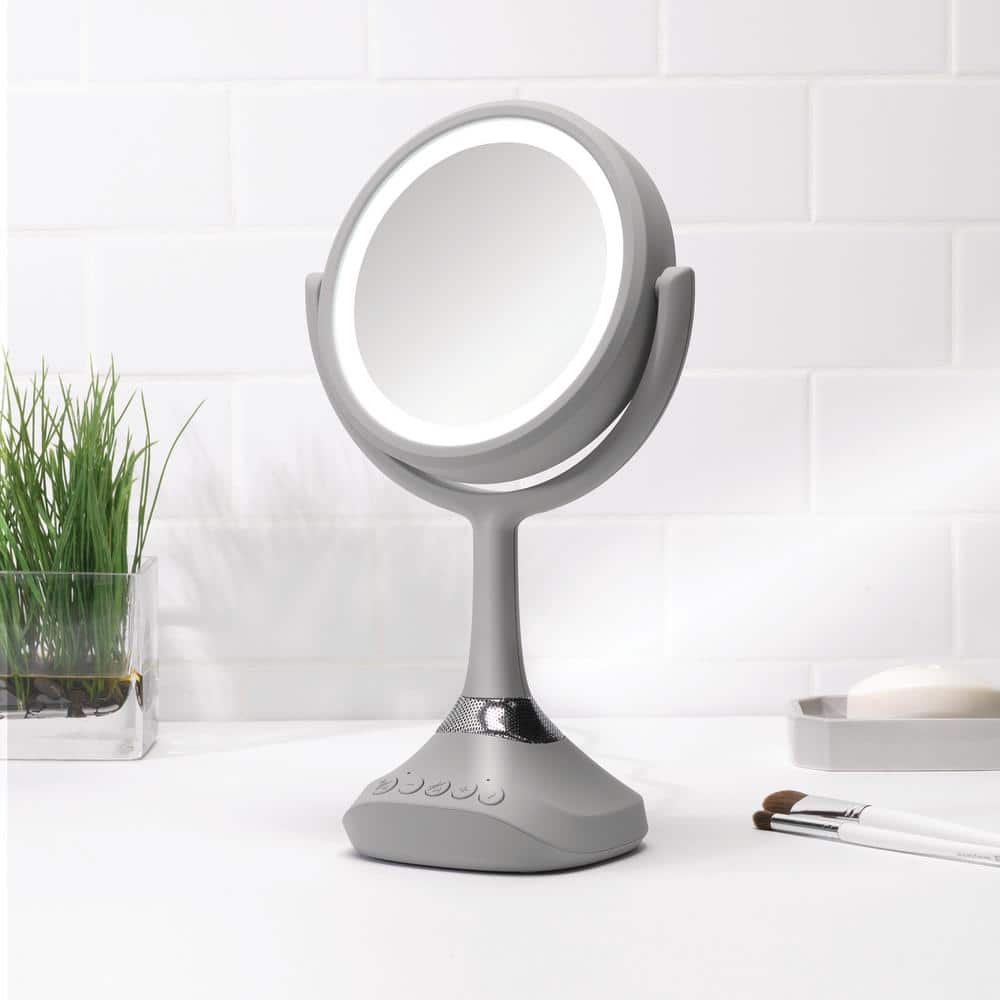 Home Netwerks 6.25 in. x 12.5 in. Bi-view Bluetooth LED Handheld Makeup Mirror in Gray