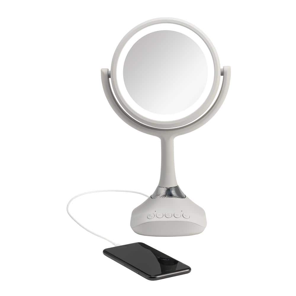 Home Netwerks 6.25 in. x 12.5 in. Bi-view Bluetooth LED Handheld Makeup Mirror in Gray