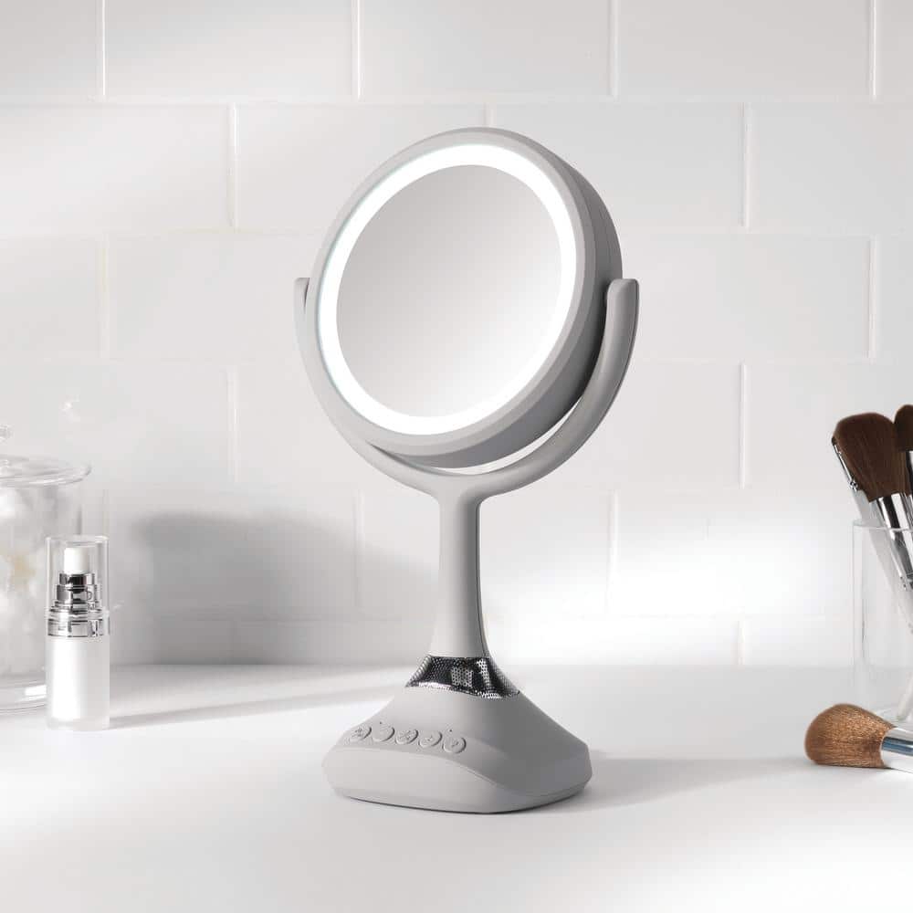 Home Netwerks 6.25 in. x 12.5 in. Bi-view Bluetooth LED Handheld Makeup Mirror in Gray