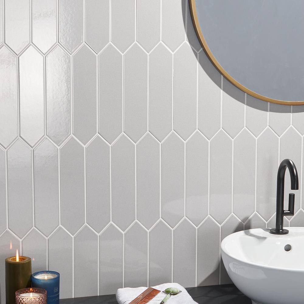 Saloni Gray 2.95 in. x 11.81 in. Polished Picket Ceramic Wall Tile (5.91 sq. ft./Case) by Ivy Hill Tile
