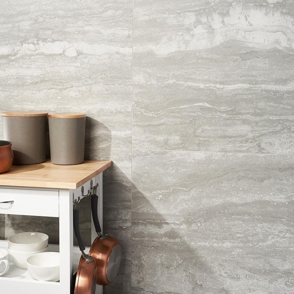 Essential Travertine Black 23.50 in. x 47.08 in. Porcelain Floor and Wall Tile (15.49 sq. ft./Case)