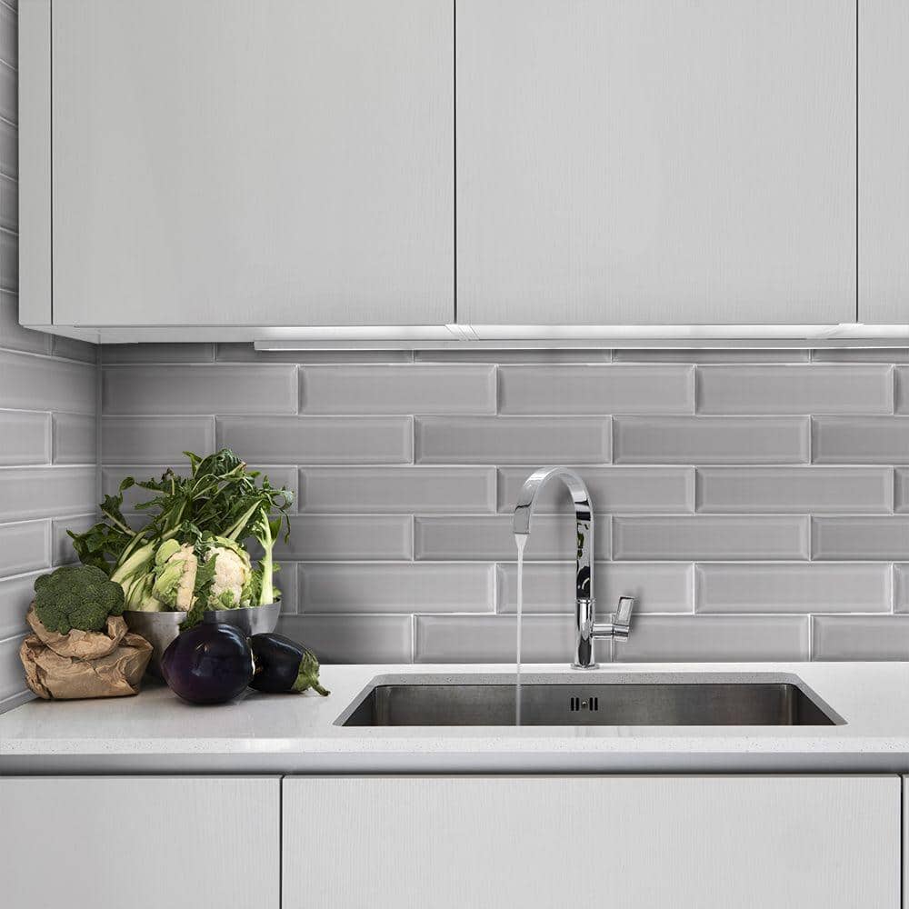 Jeffrey Court Weather Grey Bevel 3 in. x 12 in. Glossy Ceramic Wall Tile (12.5 sq. ft. / case)