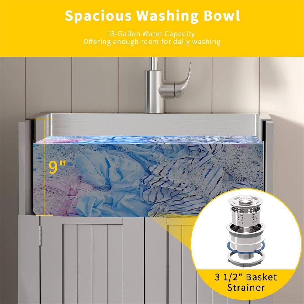 Karl home 24 in. D Drop-In Laundry/Utility Sink in Gray with Cabinet and Pull-Out Sprayer Faucet
