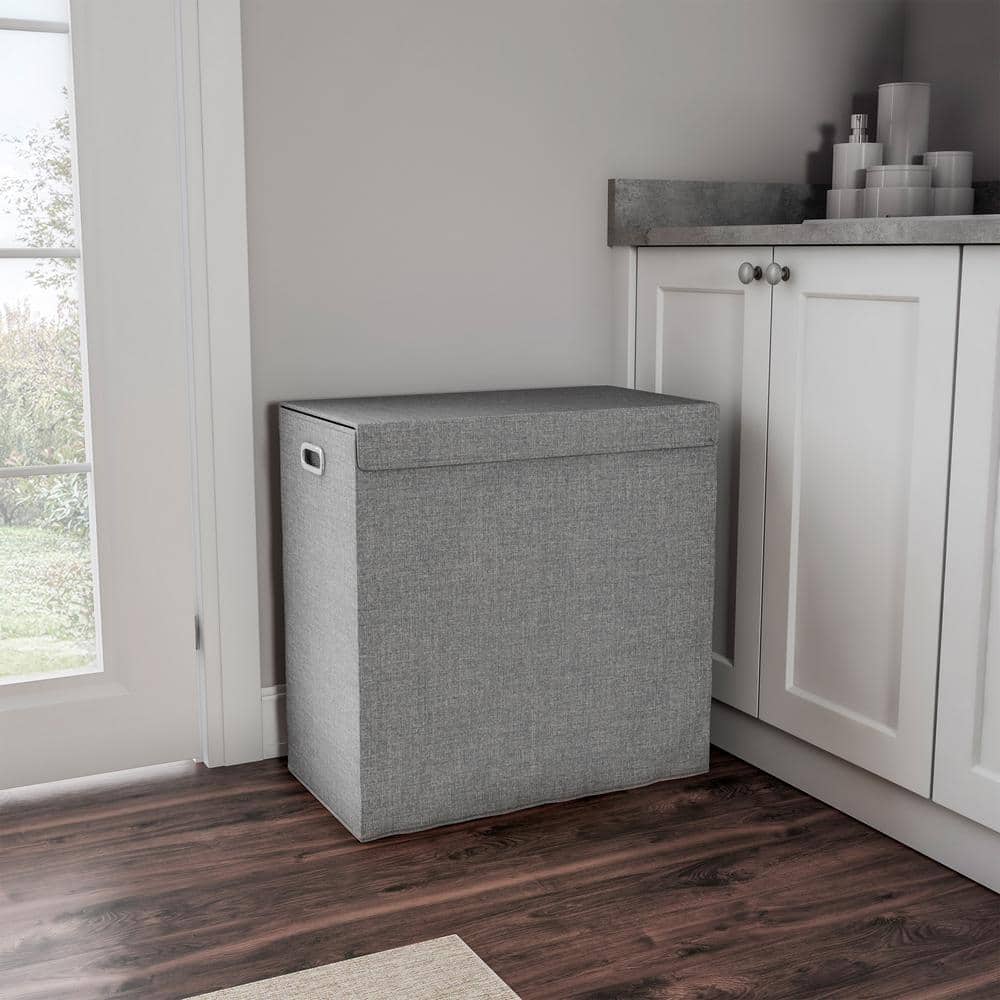 Lavish Home Collapsible Double Laundry Hamper with Lid and Removable Mesh Liners