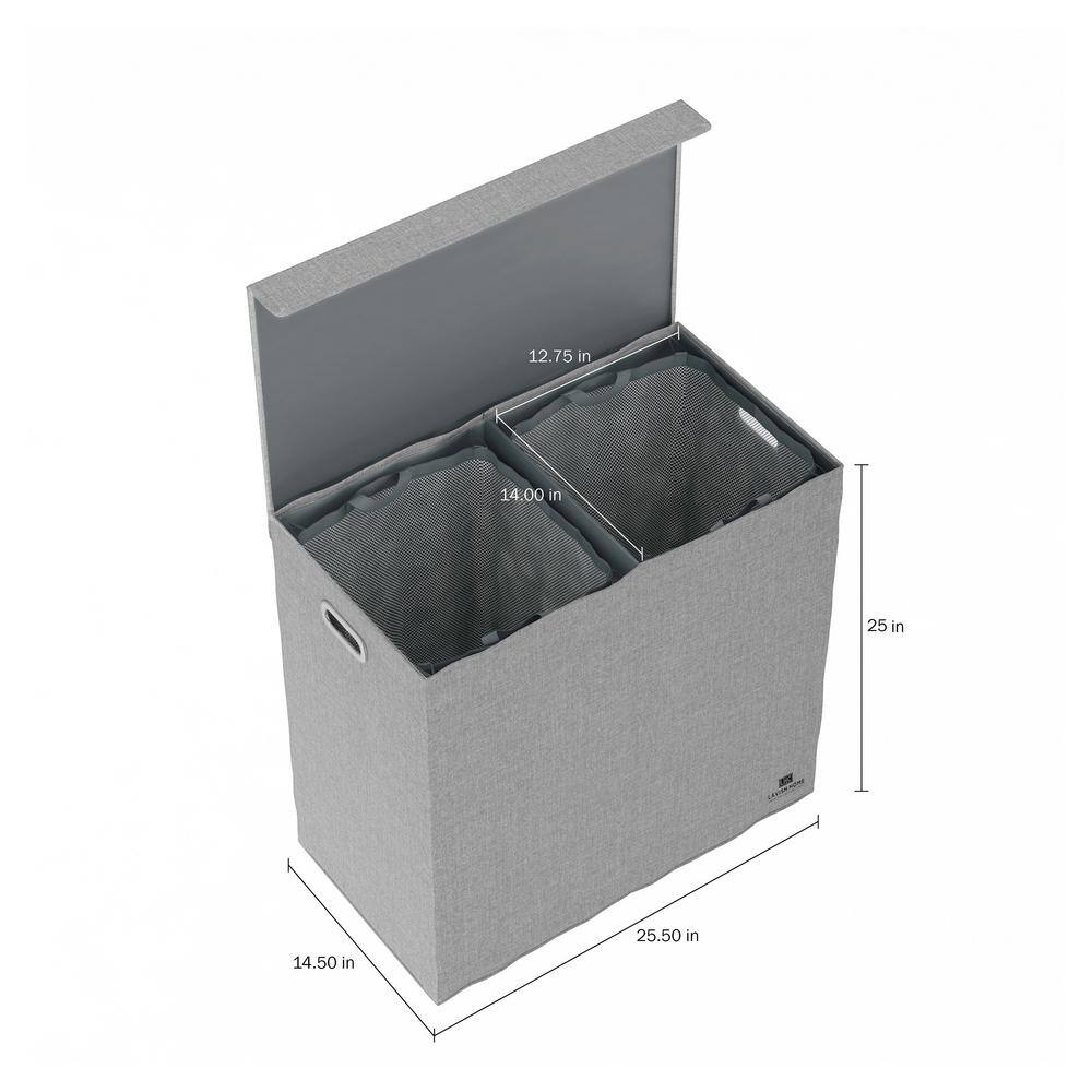 Lavish Home Collapsible Double Laundry Hamper with Lid and Removable Mesh Liners