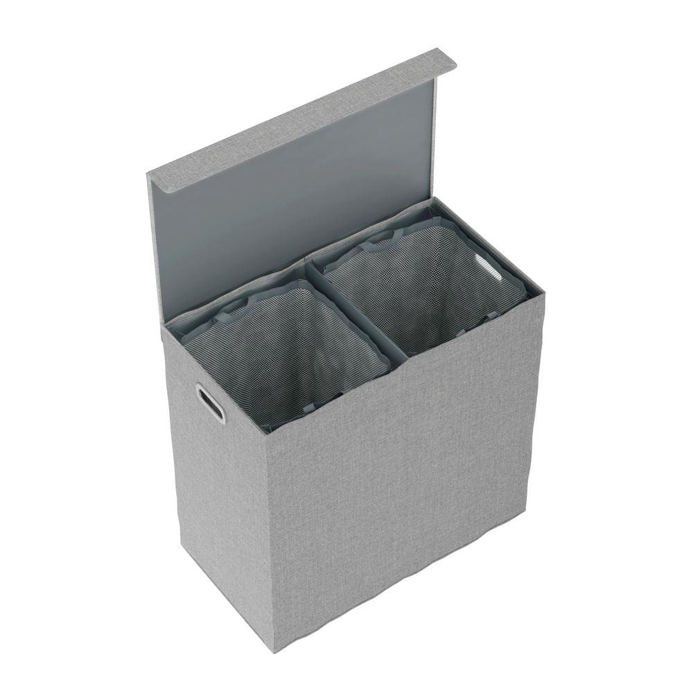 Lavish Home Collapsible Double Laundry Hamper with Lid and Removable Mesh Liners