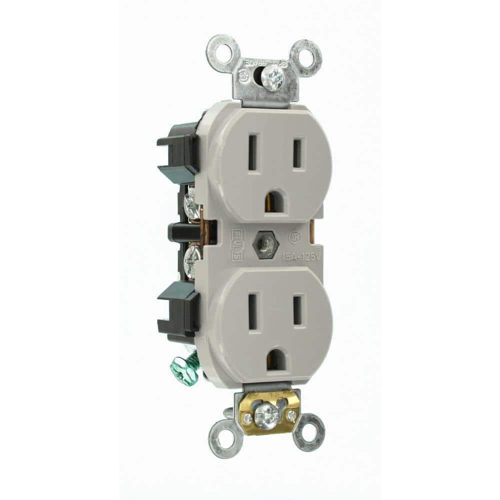 Leviton 15 Amp Industrial Grade Narrow-Body Duplex Outlet, Gray