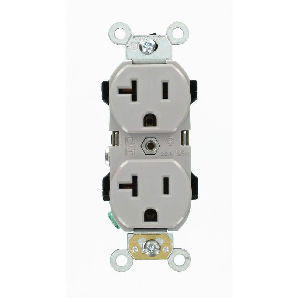 Leviton 20 Amp Industrial Grade Heavy Duty Self-Grounding Duplex Outlet, Gray (NEMA 5-20R)