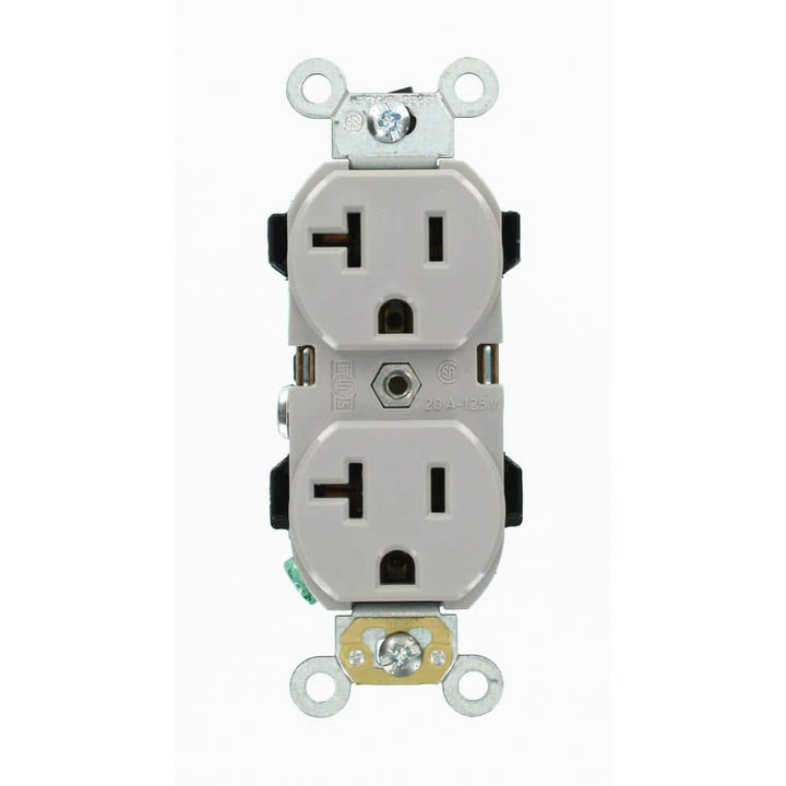 Leviton 20 Amp Industrial Grade Heavy Duty Self-Grounding Duplex Outlet, Gray (NEMA 5-20R)