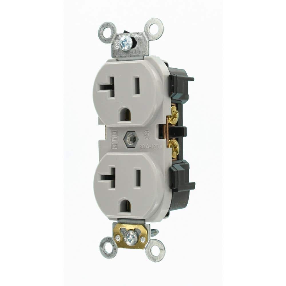 Leviton 20 Amp Industrial Grade Heavy Duty Self-Grounding Duplex Outlet, Gray (NEMA 5-20R)
