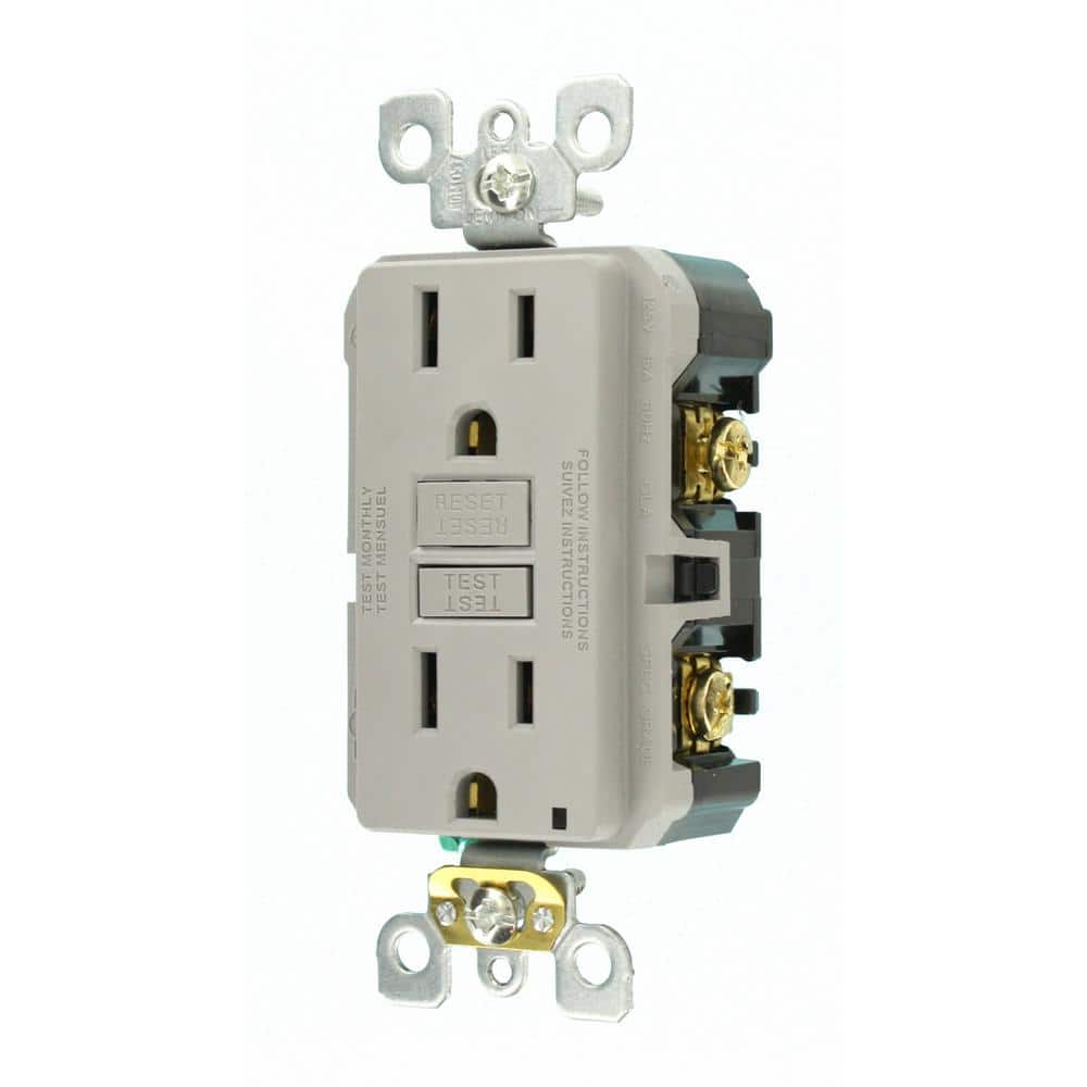 Leviton 15 Amp Self-Test SmartlockPro Slim Duplex GFCI Outlet, Gray, R03-GFNT1-KGY