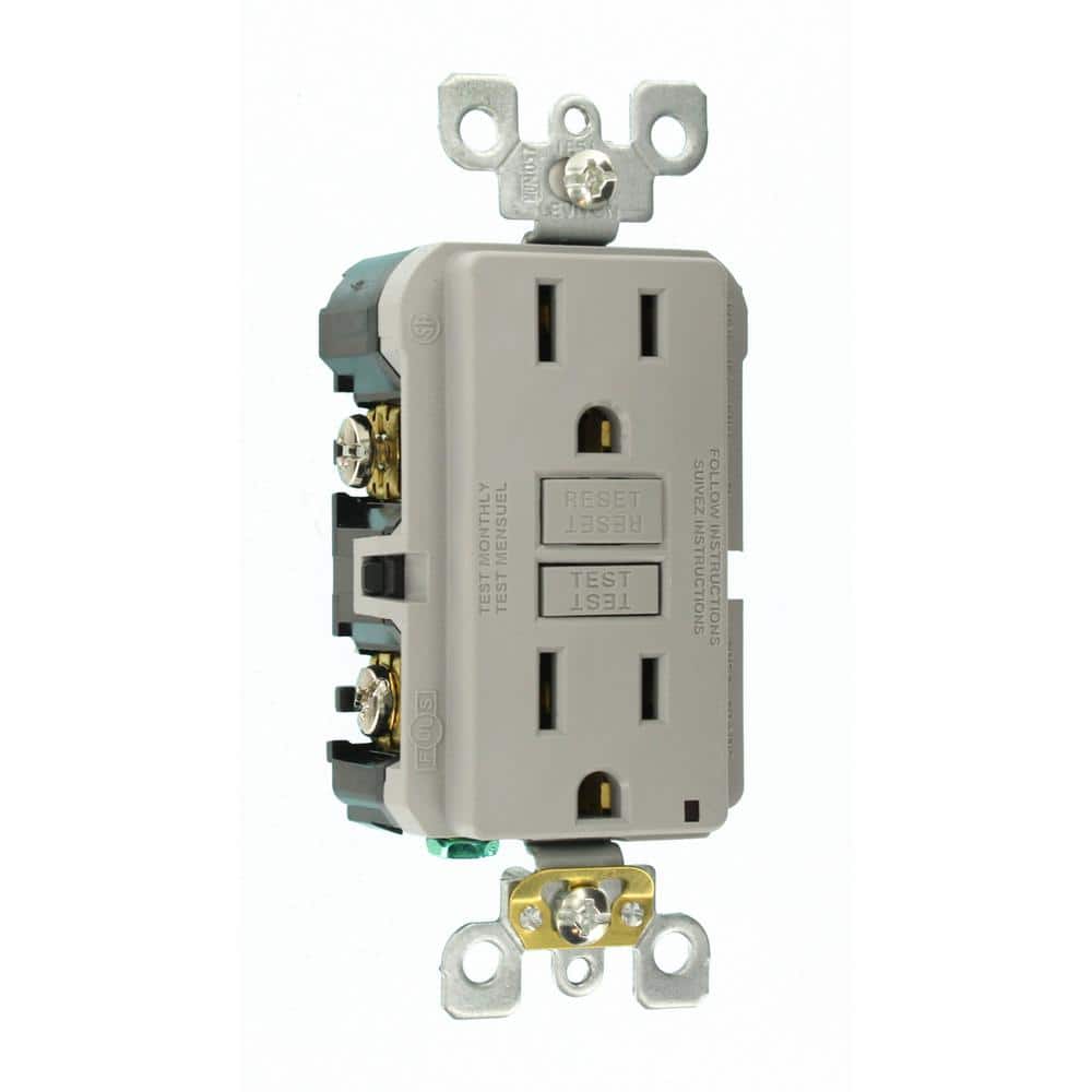 Leviton 15 Amp Self-Test SmartlockPro Slim Duplex GFCI Outlet, Gray, R03-GFNT1-KGY