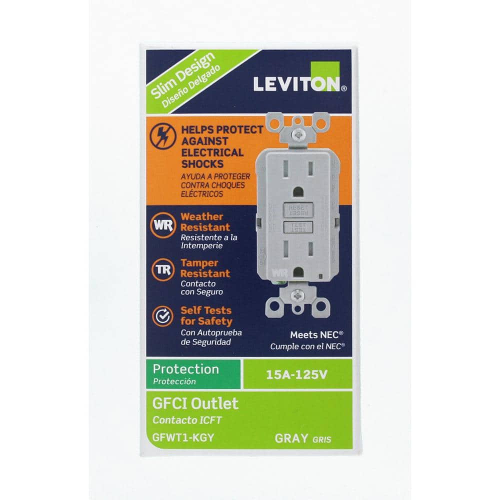 Leviton 15 Amp 125-Volt Duplex Self-Test Tamper-Resistant/Weather-Resistant GFCI Outlet, Gray (GFWT1-KGY)
