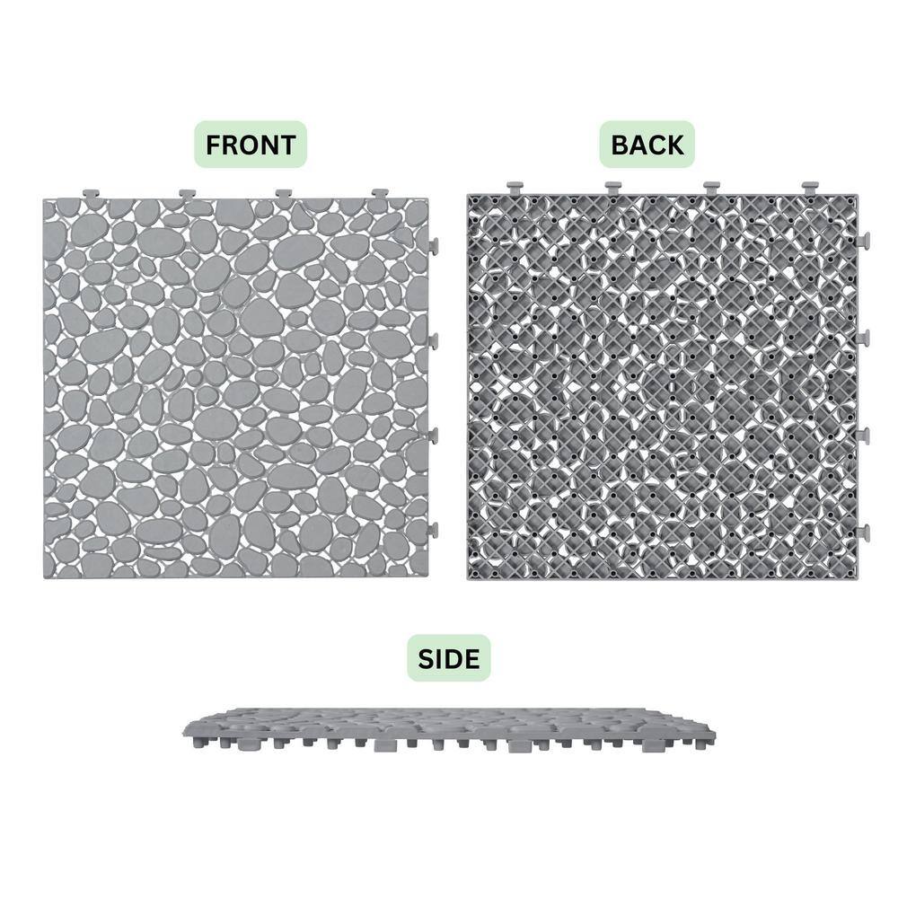 LIVIZA 1 ft. x 1 ft. Anti-Slip Plastic Deck Tile in Gray (12-Piece), Pebble Stone Pattern