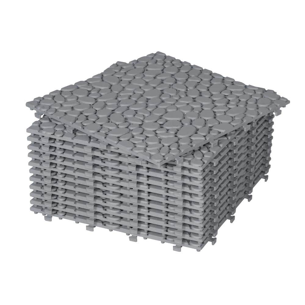LIVIZA 1 ft. x 1 ft. Anti-Slip Plastic Deck Tile in Gray (12-Piece), Pebble Stone Pattern