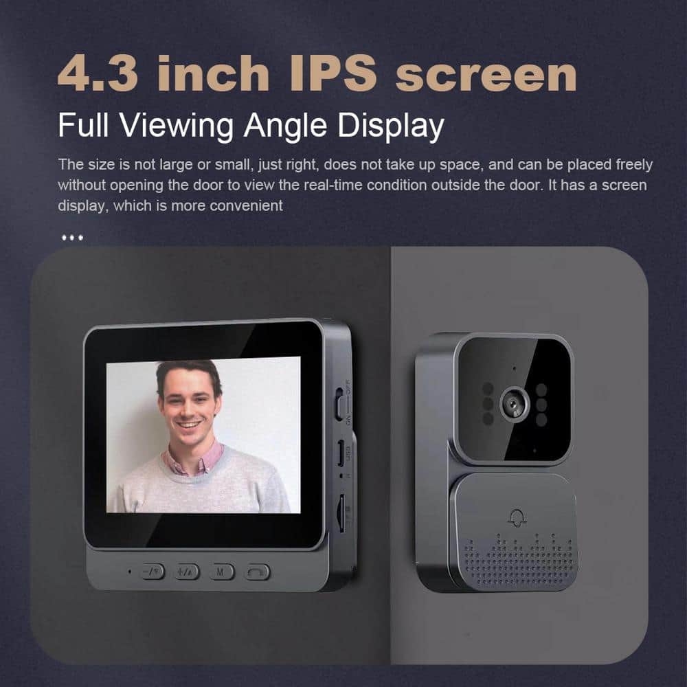 Lukyamzn 4.3 in. Wireless Hardwired IPS Color Screen Digital Doorbell Camera 1080P IR Video Intercom with Night Vision in Gray