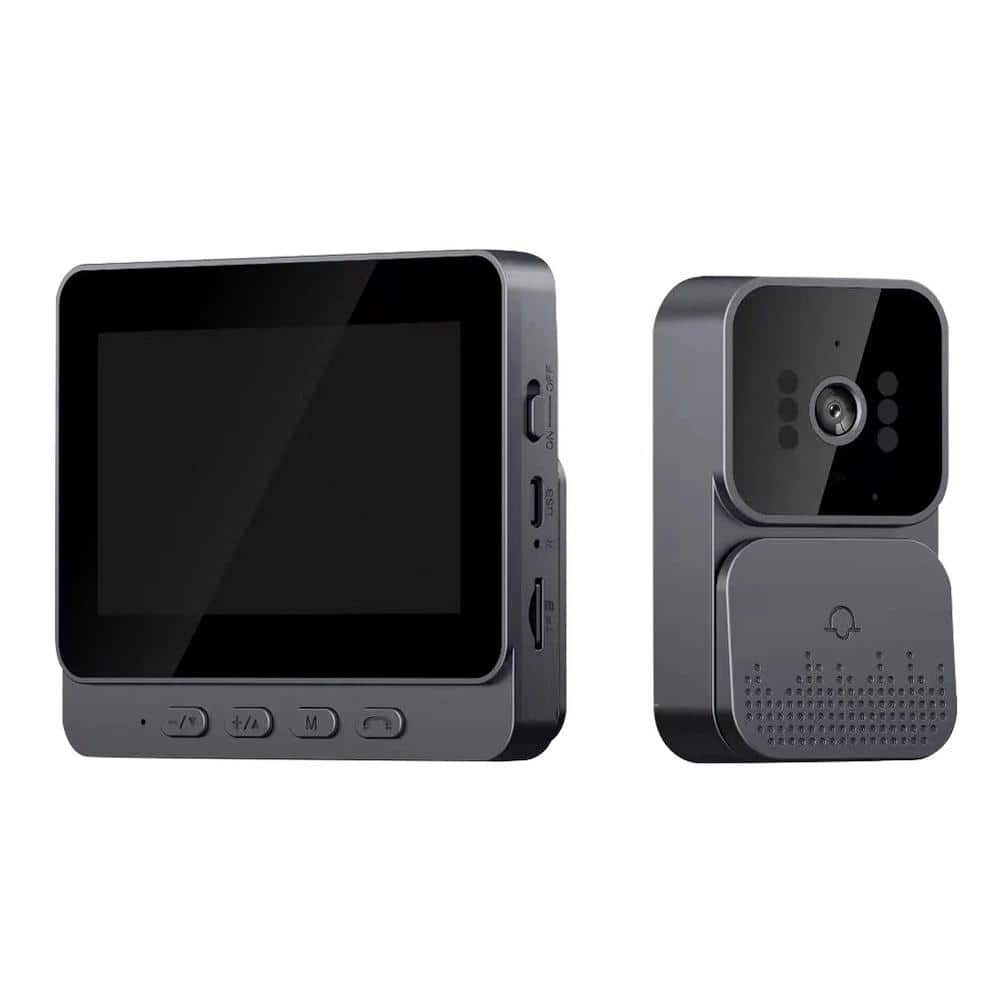 Lukyamzn 4.3 in. Wireless Hardwired IPS Color Screen Digital Doorbell Camera 1080P IR Video Intercom with Night Vision in Gray