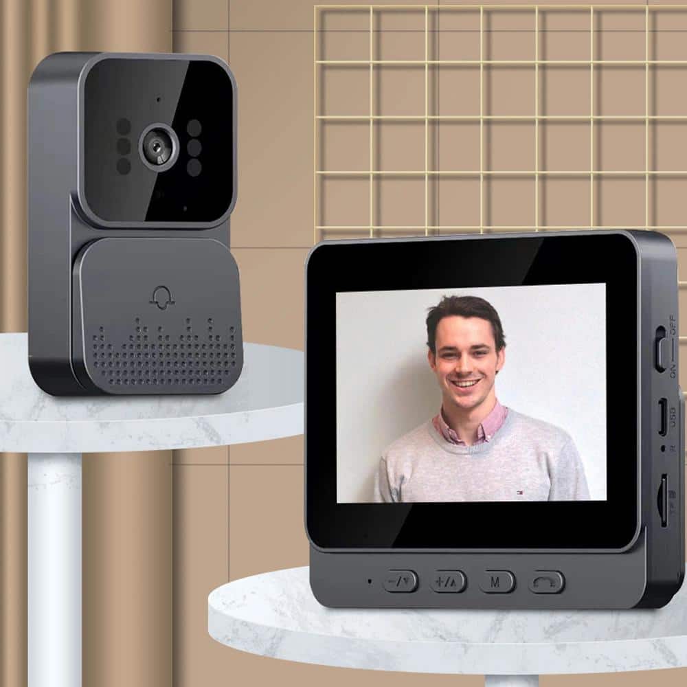 Lukyamzn 4.3 in. Wireless Hardwired IPS Color Screen Digital Doorbell Camera 1080P IR Video Intercom with Night Vision in Gray