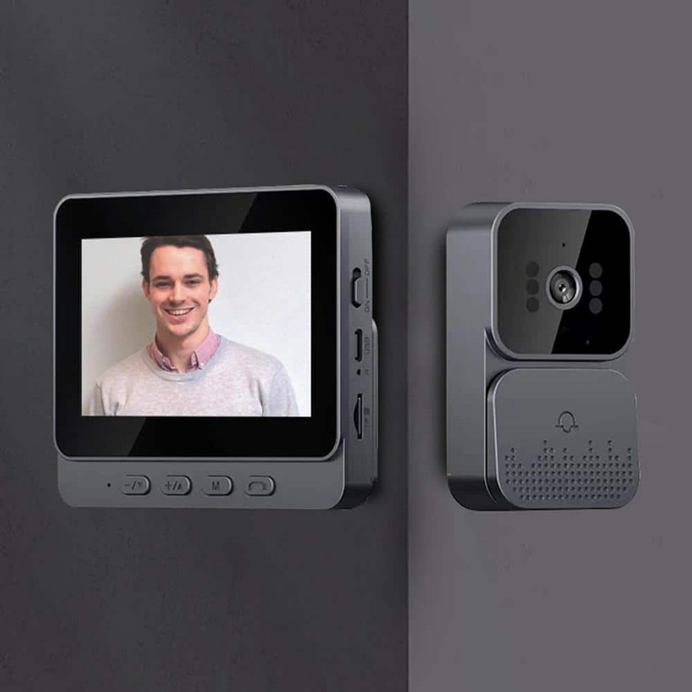 Lukyamzn 4.3 in. Wireless Hardwired IPS Color Screen Digital Doorbell Camera 1080P IR Video Intercom with Night Vision in Gray