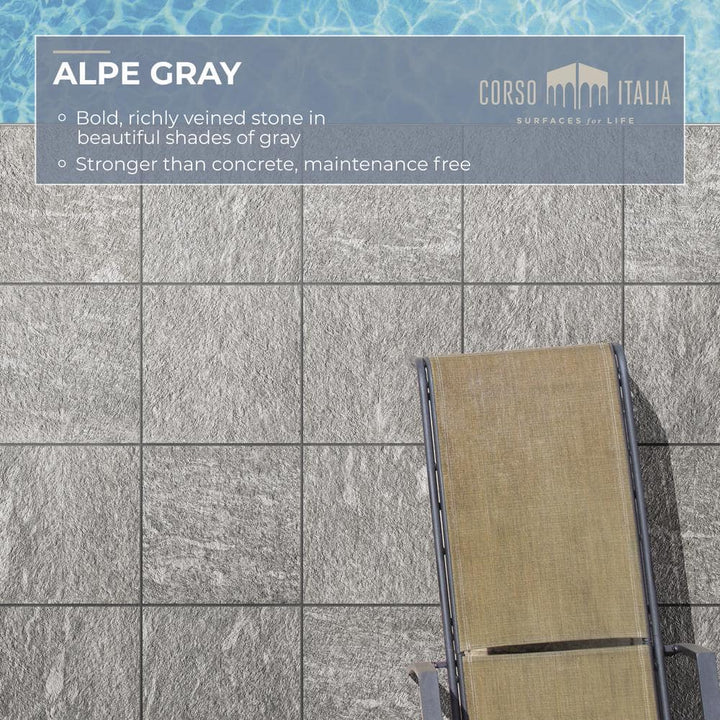 Sample – Alpe Gray 6 in. x 6 in. x 0.75 in. Quartzite-Look Porcelain Paver