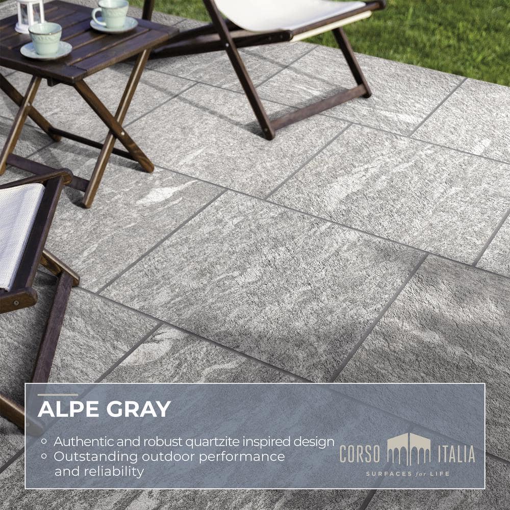 Alpe Gray Quartzite-Look Porcelain Paver, 24 in. x 48 in. x 3/4 in.