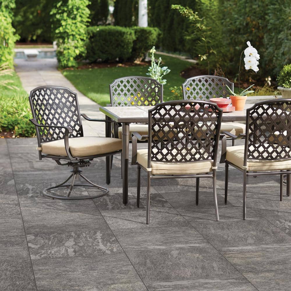 Corso Italia Alpe Gray 24 in. x 24 in. x 0.75 in. Quartzite Stone Look Porcelain Paver