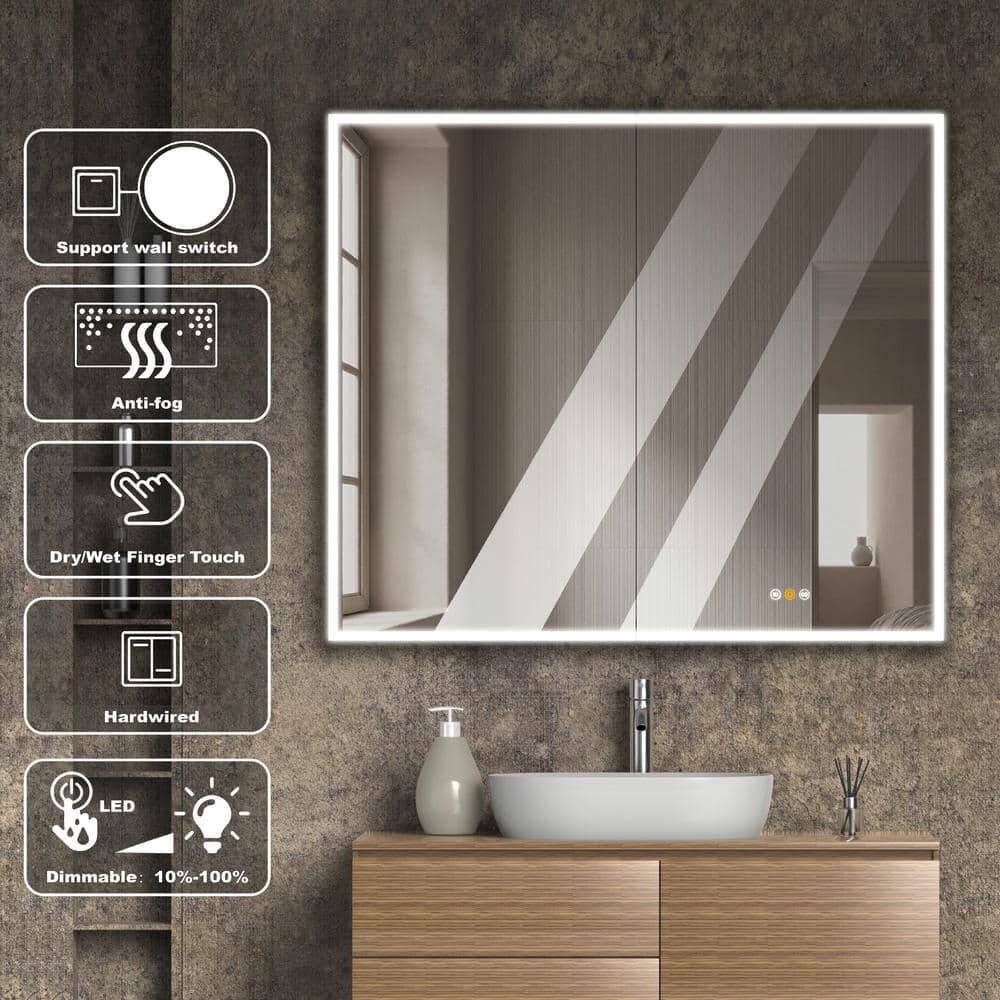tunuo 42 in. W x 36 in. H Rectangular Aluminum Big Storage Surface Mount Medicine Cabinet with Mirror in Grey and USB Outlet