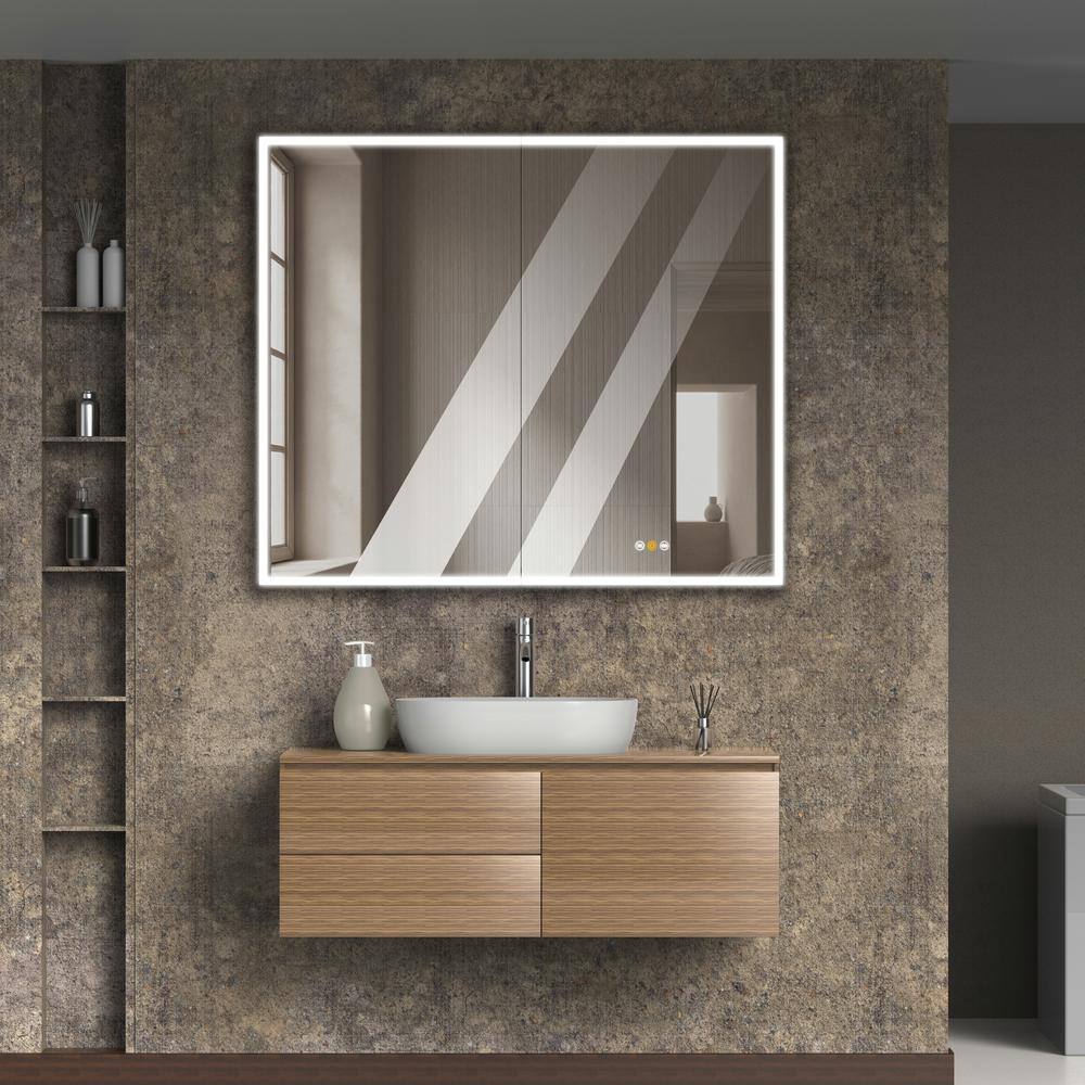 tunuo 42 in. W x 36 in. H Rectangular Aluminum Big Storage Surface Mount Medicine Cabinet with Mirror in Grey and USB Outlet