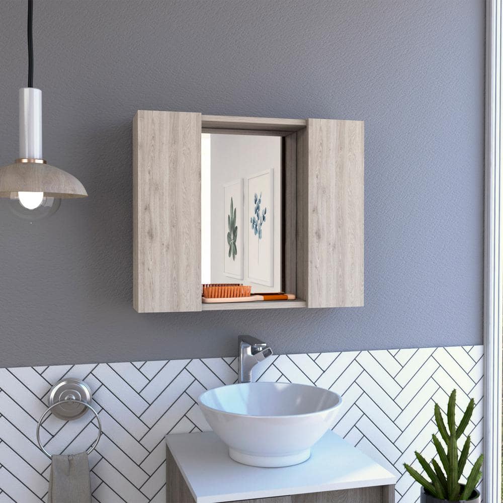 Cesicia 23.6 in. W x 19.5 in. H Rectangular Gray Particle Board Double Door Medicine Cabinet with Mirror