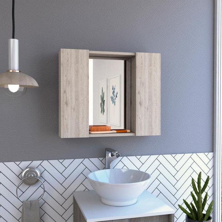 Cesicia 23.6 in. W x 19.5 in. H Rectangular Gray Particle Board Double Door Medicine Cabinet with Mirror