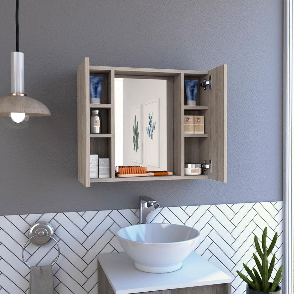 Cesicia 23.6 in. W x 19.5 in. H Rectangular Gray Particle Board Double Door Medicine Cabinet with Mirror
