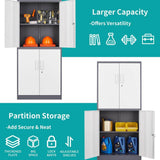 Mlezan Metal Storage Cabinet 70.9" H x31.5" W 15.7" D in Gray White Steel Cabinet with 4 Shelves 4 Doors and Lock