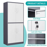 Mlezan Metal Storage Cabinet 70.9" H x31.5" W 15.7" D in Gray White Steel Cabinet with 4 Shelves 4 Doors and Lock