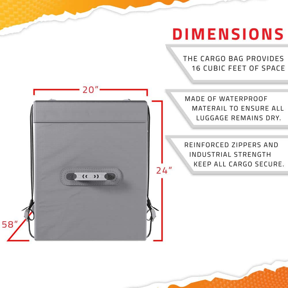 Mockins 57 in. x 24 in. x 19 in. Gray Waterproof Cargo Carrier Bag - 16 cu. ft. of Dry Storage Space, 500 lbs. Capacity