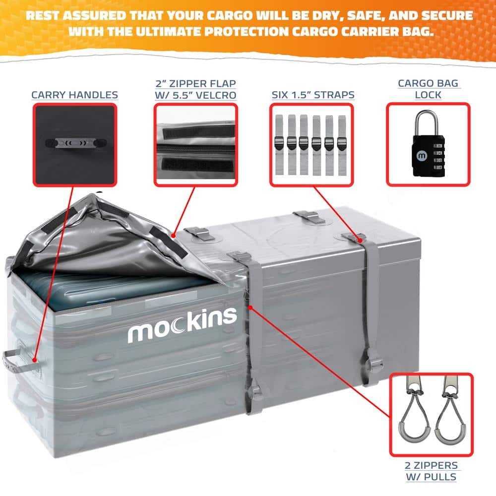 Mockins 57 in. x 24 in. x 19 in. Gray Waterproof Cargo Carrier Bag - 16 cu. ft. of Dry Storage Space, 500 lbs. Capacity