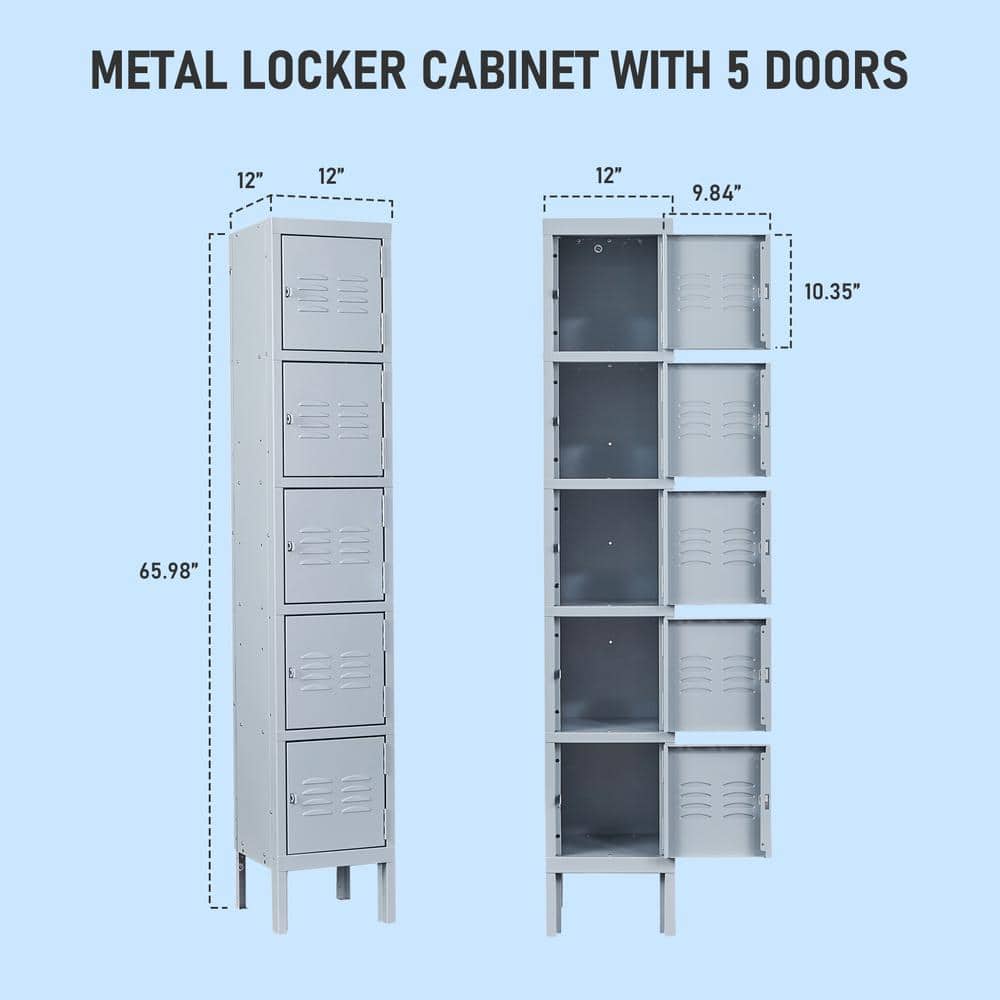 Mlezan 5-Tier Shelf Metal Locker for Employees Students Storage Cabinet Locker in Gray