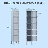 Mlezan 5-Tier Shelf Metal Locker for Employees Students Storage Cabinet Locker in Gray
