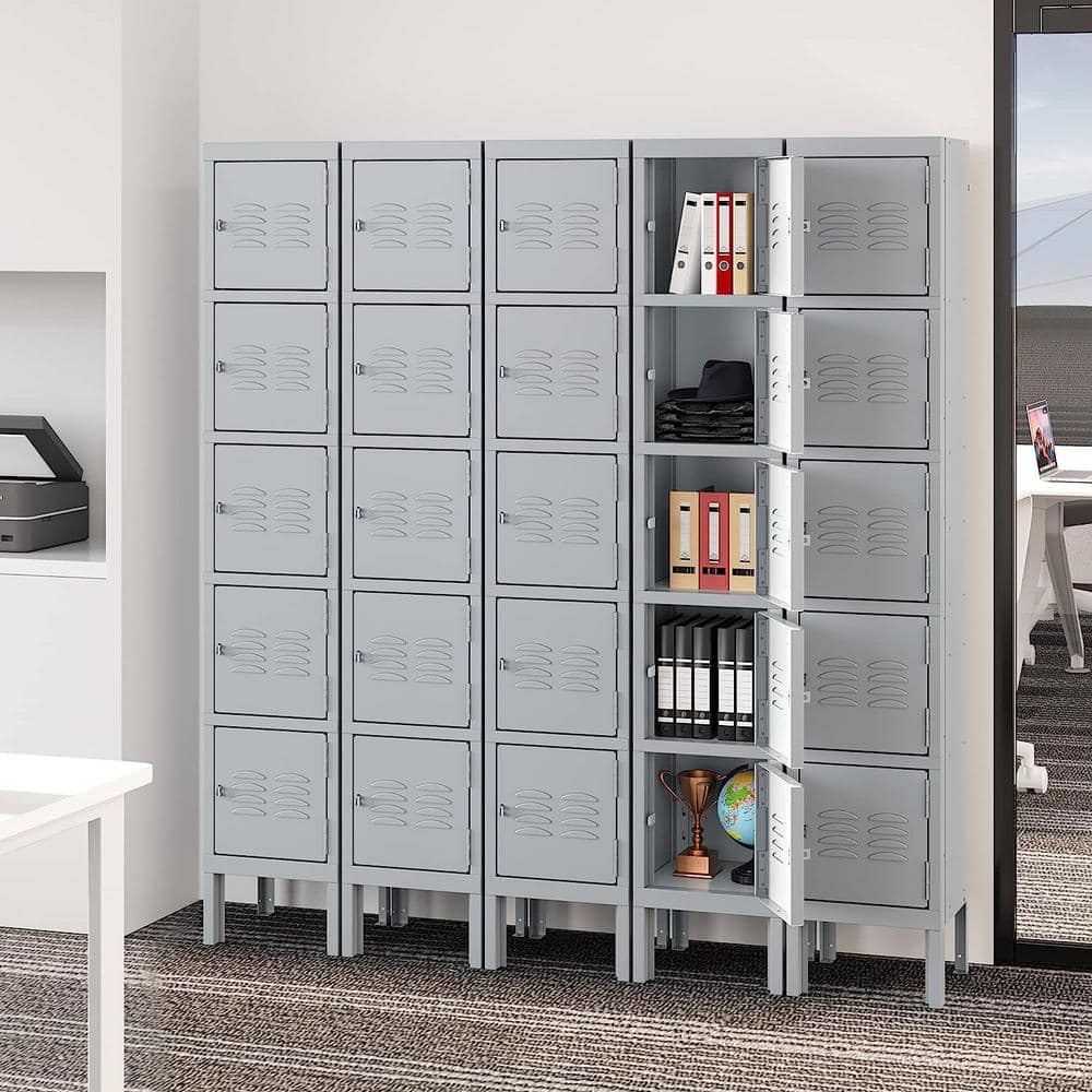 Mlezan 5-Tier Shelf Metal Locker for Employees Students Storage Cabinet Locker in Gray
