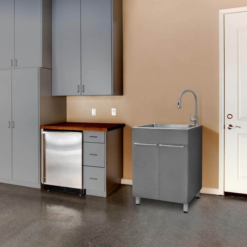 Presenza All-in-One 24 in. x 21.2 in. x 34 in. Stainless Steel Drop-In Sink and Cabinet with Faucet in Gray