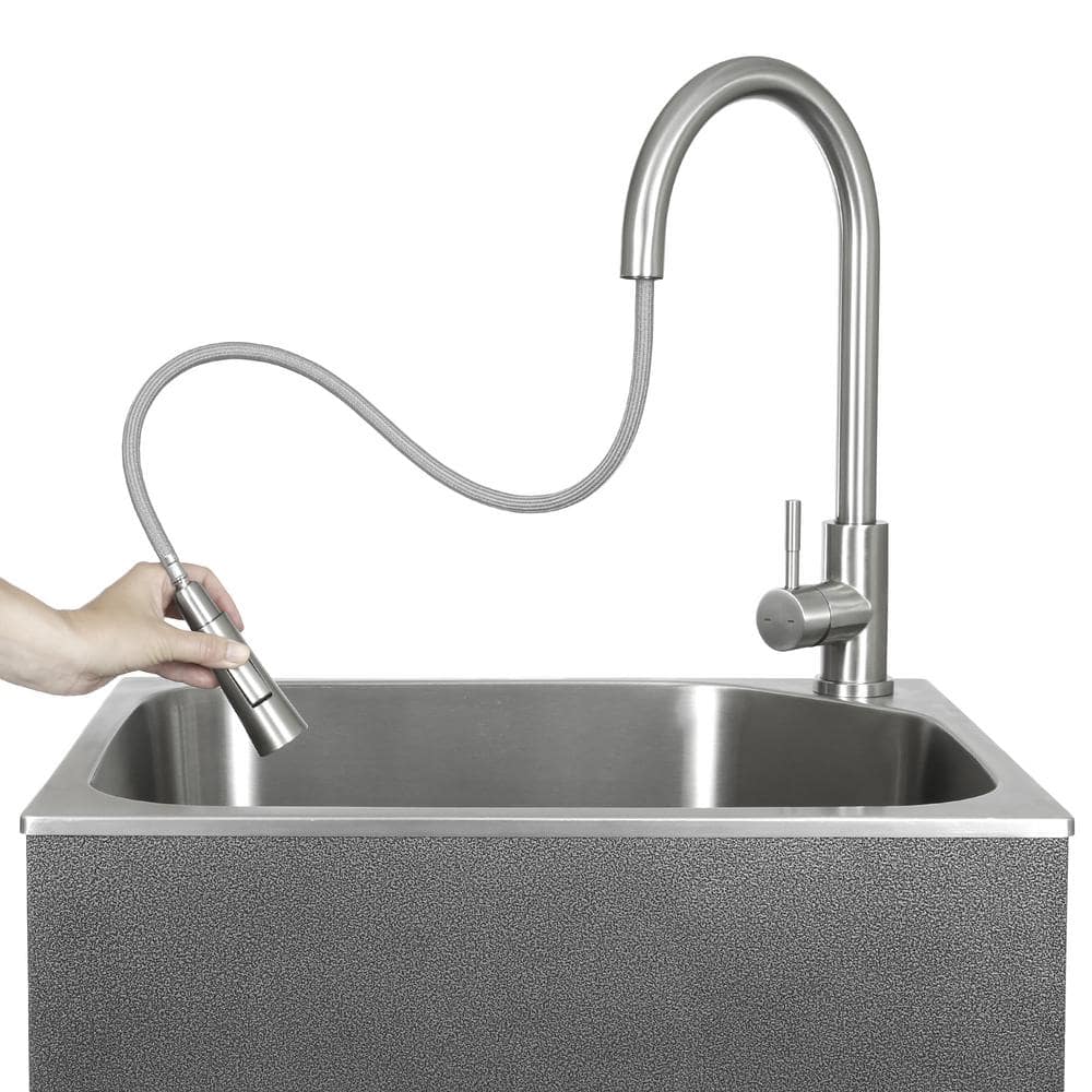 Presenza All-in-One 22 in. x 18 in. x 33.8 in. Stainless Steel Drop-In Sink and Cabinet with Faucet in Gray