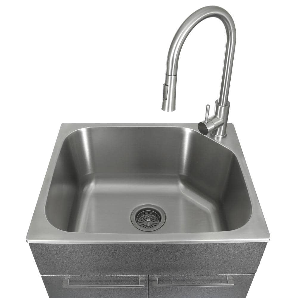 Presenza All-in-One 22 in. x 18 in. x 33.8 in. Stainless Steel Drop-In Sink and Cabinet with Faucet in Gray