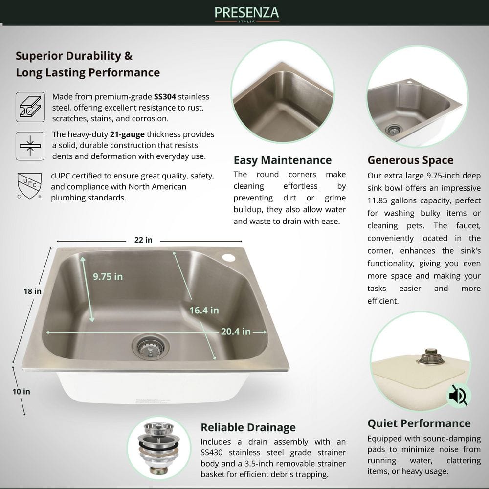 Presenza All-in-One Stainless Steel Drop-In Sink and Cabinet with Faucet in Gray