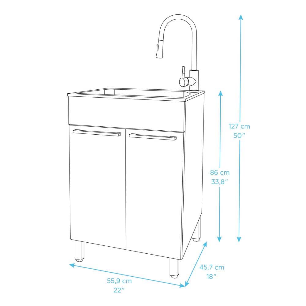 Presenza All-in-One 22 in. x 18 in. x 33.8 in. Stainless Steel Drop-In Sink and Cabinet with Faucet in Gray