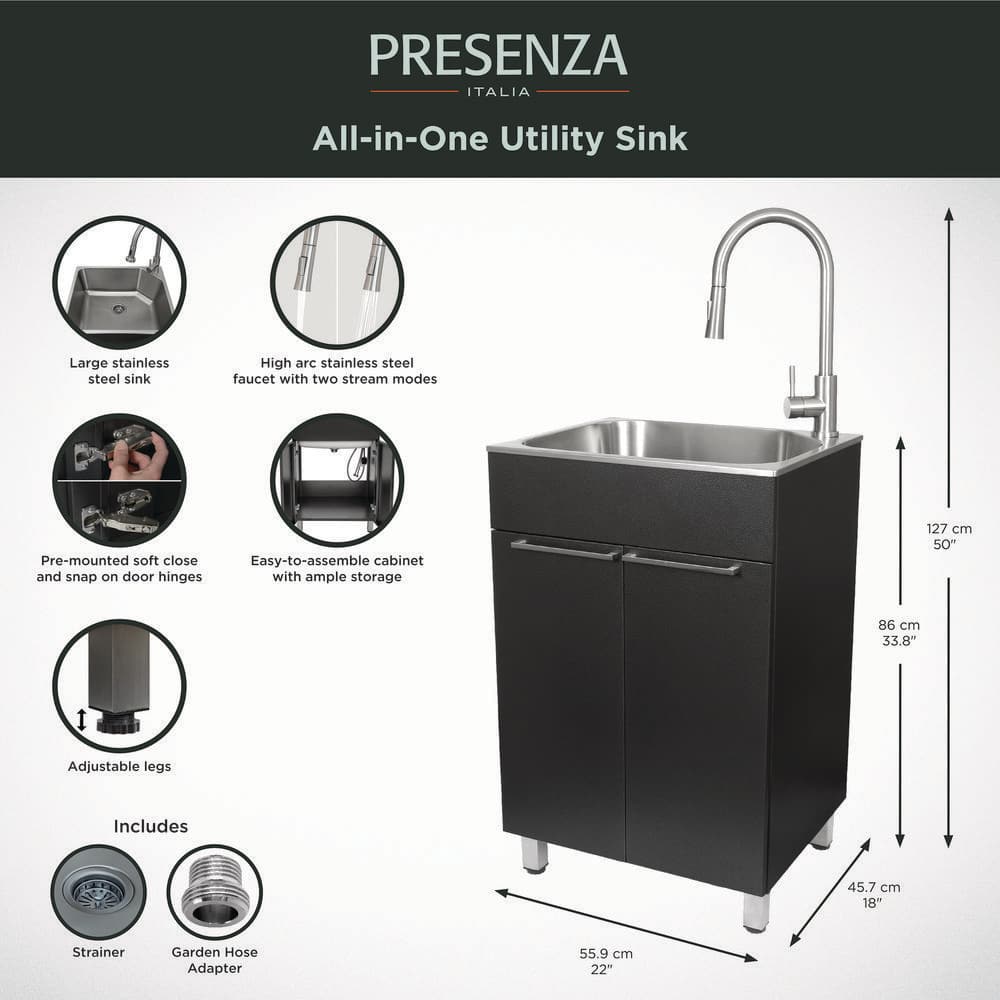 Presenza All-in-One Stainless Steel Drop-In Sink and Cabinet with Faucet in Gray