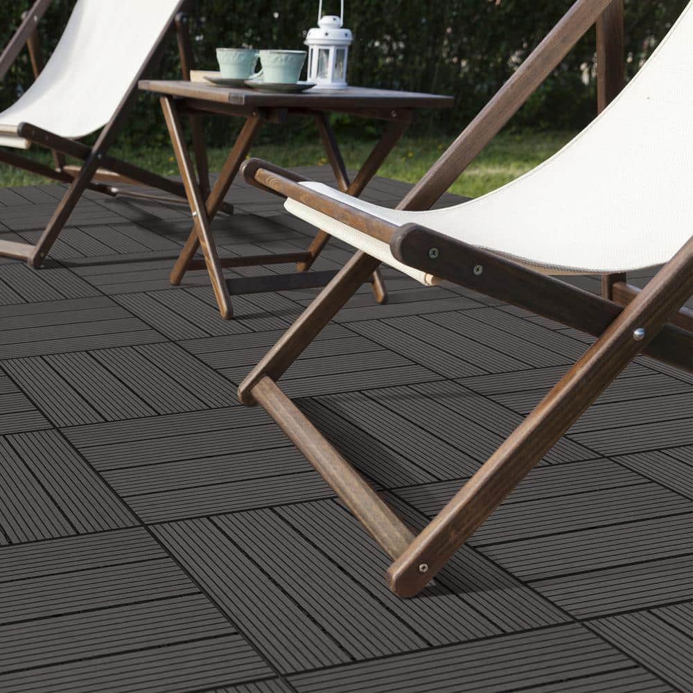 Pure Garden 1 ft. W x 1 ft. L 6 Patio Tiles Wood/Polypropylene Interlocking Deck Tile Flooring in Gray