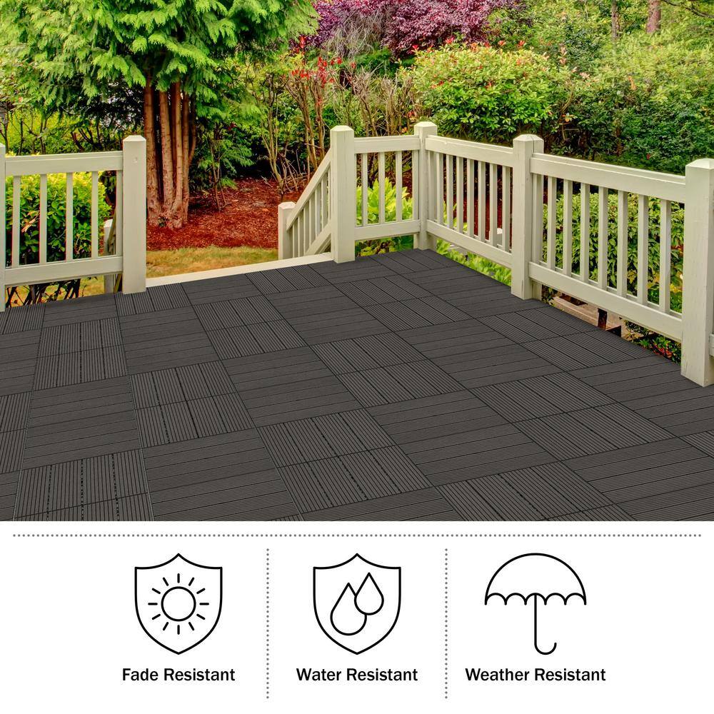 Pure Garden 1 ft. W x 1 ft. L 6 Patio Tiles Wood/Polypropylene Interlocking Deck Tile Flooring in Gray